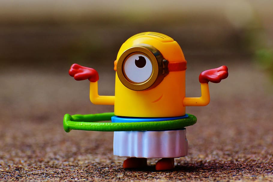 selective, focus photography, minion, hula hoop, funny, toys, children, figure, cute, toy