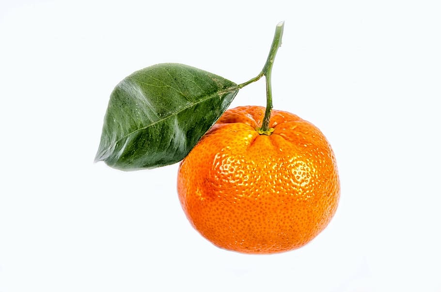 fruta naranja, mandarina, verde, blanco, hoja, primer plano, aislado, maduro, follaje, nadie