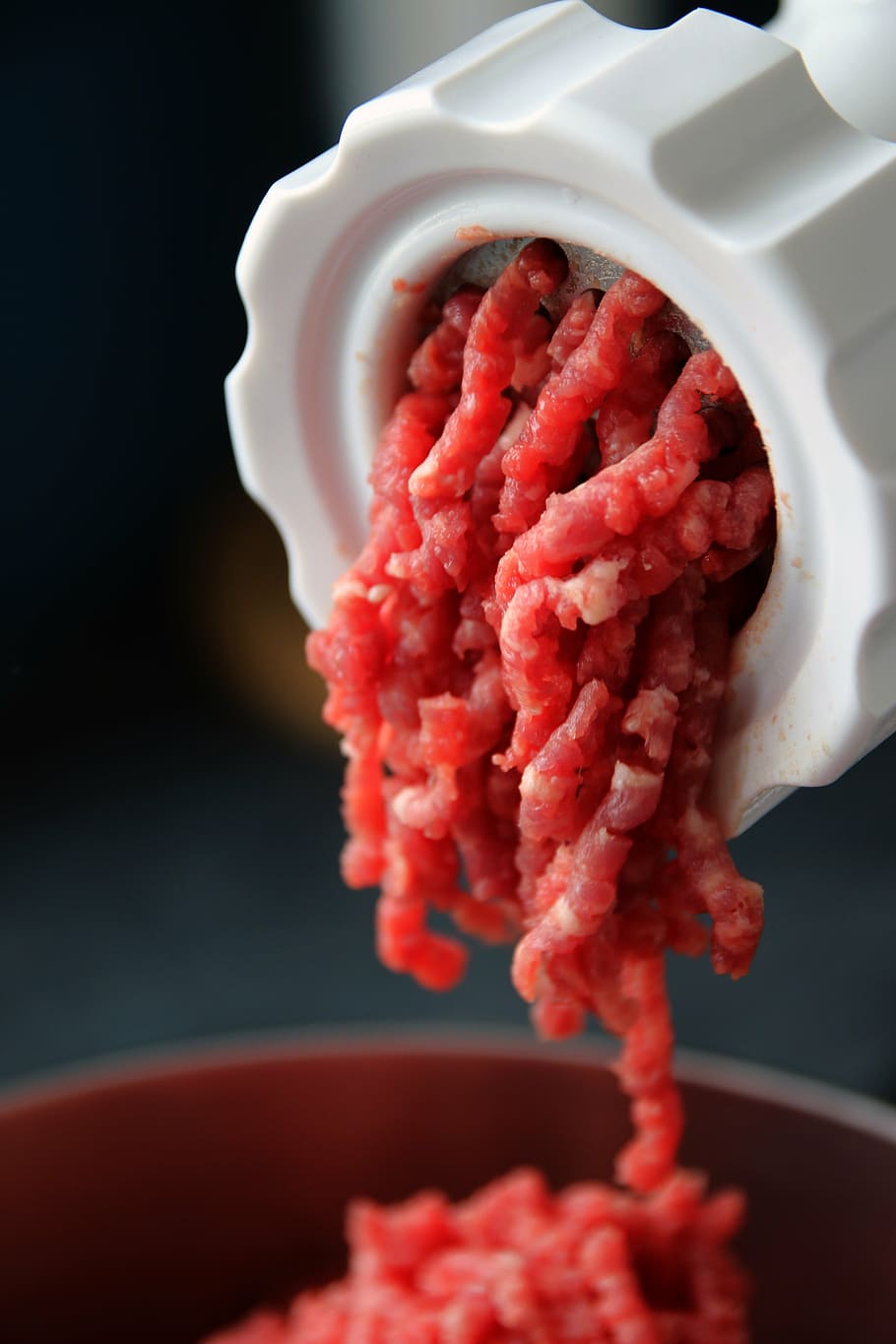 closeup, grinded meat, mincer, minced meat, ground beef, do it yourself, hack, minced ' meat, food processor, food