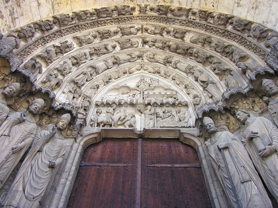 katedral chartres, portal pengakuan, transept selatan, serambi, portal timur, abad pertengahan, katedral, chartres, perancis, gothic