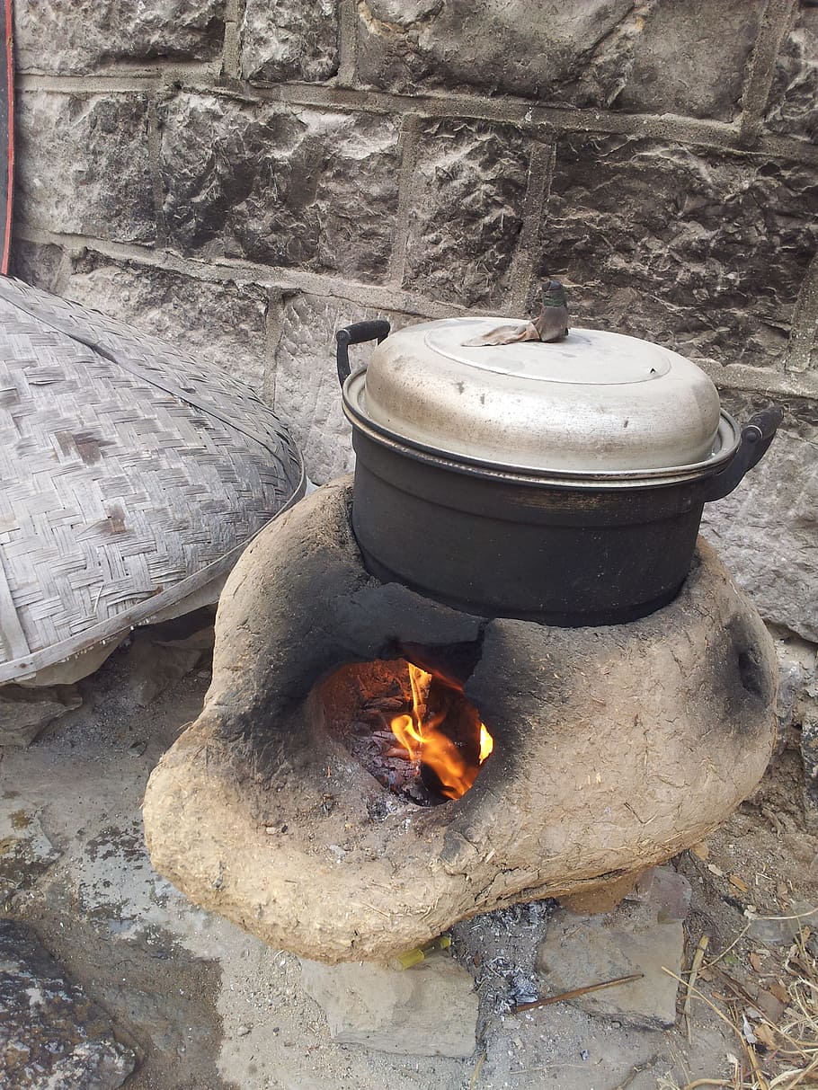 暖炉, 囲炉裏, 古い, ストーブ, 燃焼, 調理, 鍋, 粘土, 中国, 熱-温度