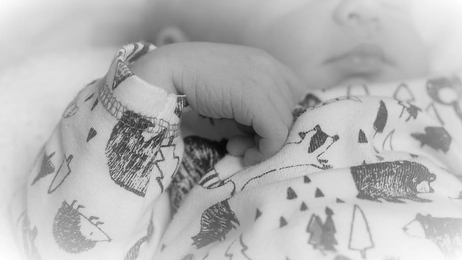 baby, baby's hand, black and white, background, mouth, nose, newborn ...
