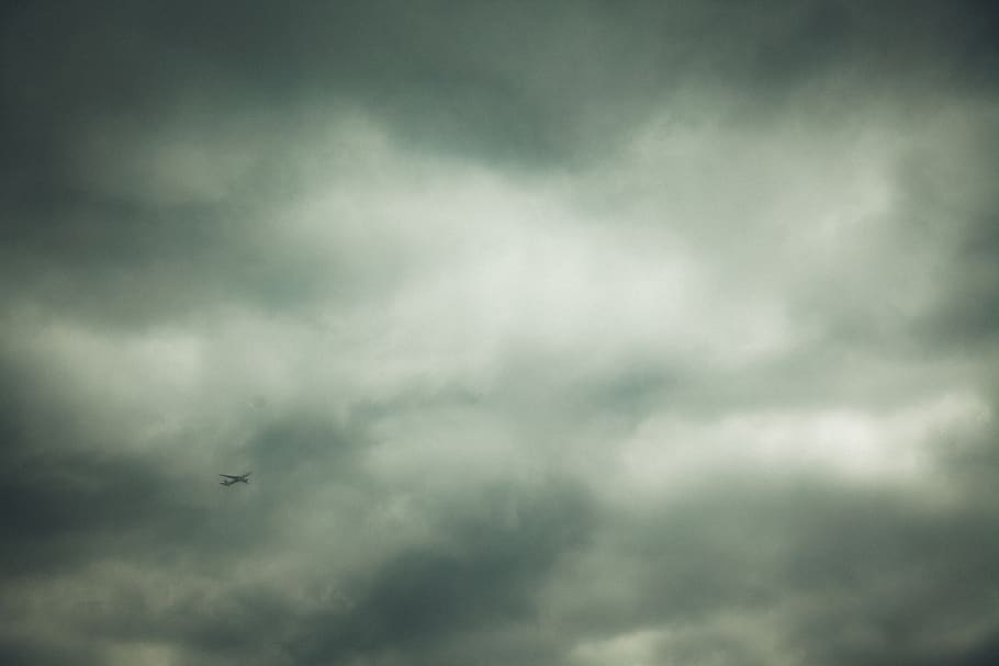 nubes, nublado, cielo, tormenta, gris, avión, viaje, transporte, nube - cielo, pájaro