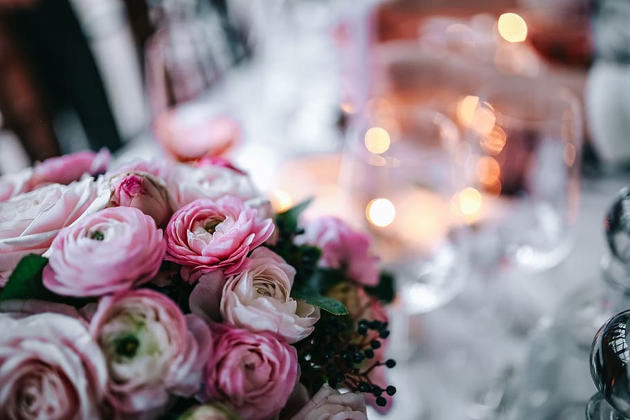 meja, dekorasi, set meja, pink, liburan, glamour, xmas, natal, bunga, bunga mawar