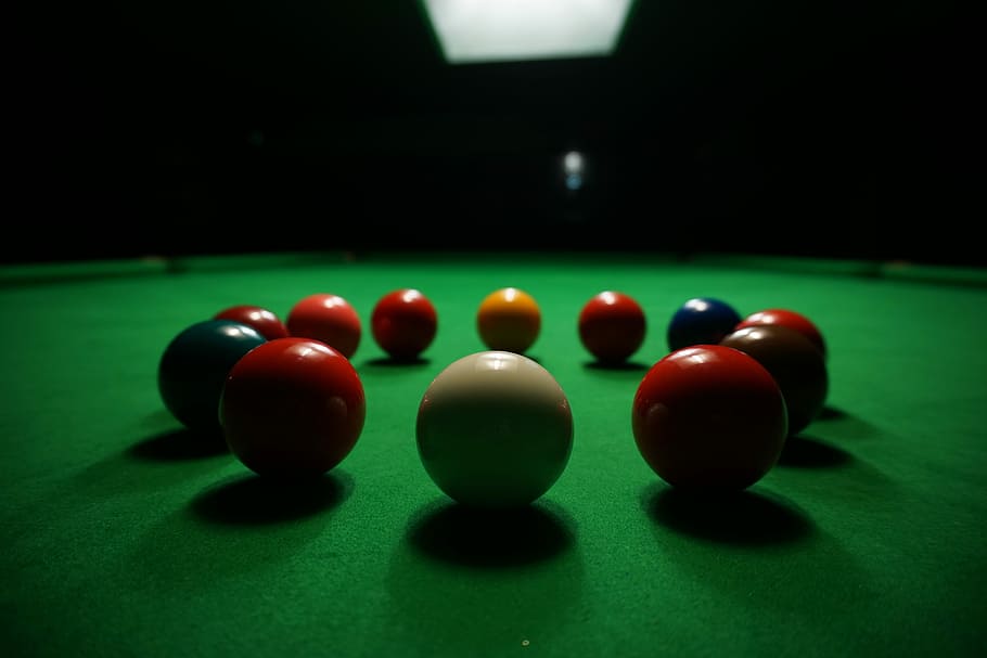shallow, focus photography, billiard balls, green, billiard table, Snooker, Billiard, Table, Sport, Balls, billiard