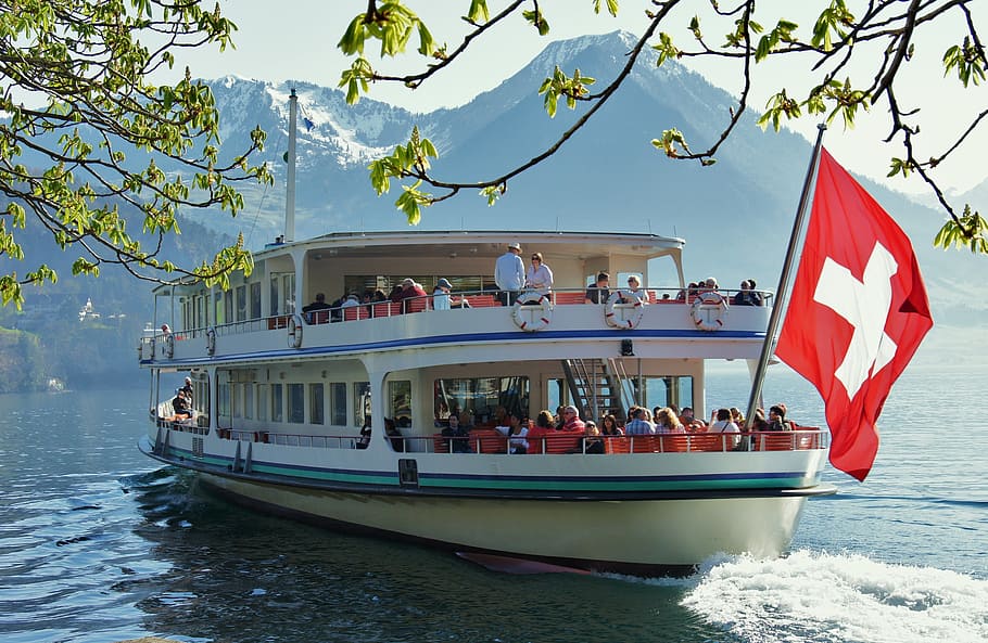 región del lago de Lucerna, barco, lago, Suiza, Alfalfa, barco de vapor, Suiza central, árbol, embarcación náutica, transporte