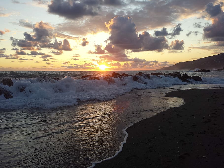 Sunset, Tyrrhenian, Calabria, storm, sea, nature, scenics, sun, beach, sky
