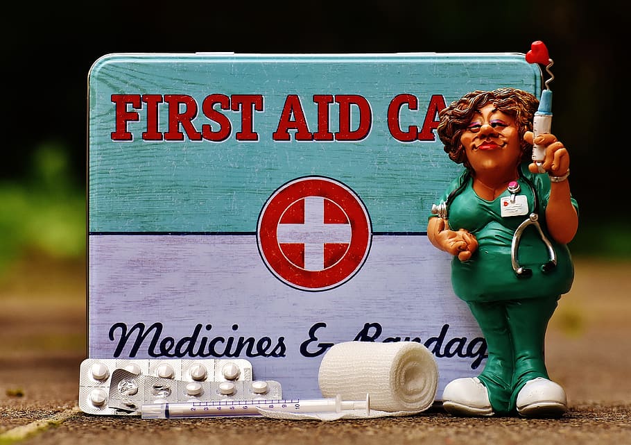 녹색, 화이트, 처음으로, 응급 처치 사례, 응급 처치, 간호사, 이상한, 상자, 깡통, 시트