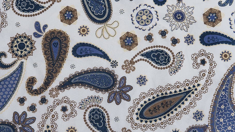 white, multicolored, paisley pad, pattern, embroidery, fabric, sew, hand labor, tinker, art