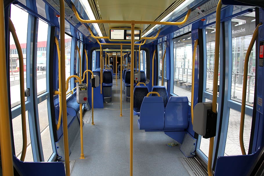 amarillo, azul, asiento del autobús, Autobús, Interior, Asientos, transporte público, vehículo, transporte, negocios