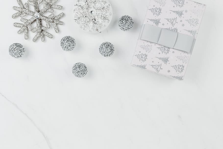 fondo de navidad, navidad, plata, decoración, decoraciones, mínimo, limpio, blanco, mármol, copia