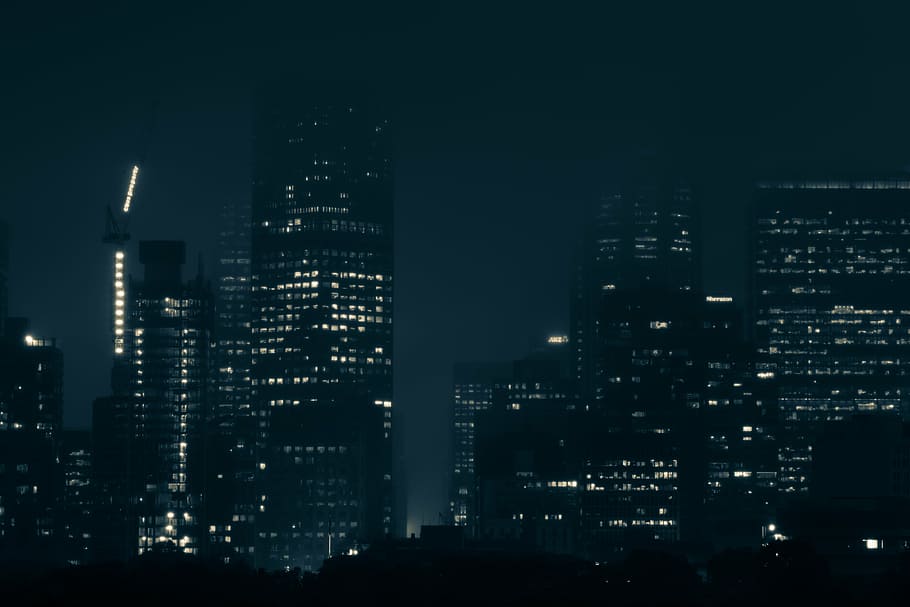 lighted, high-rise, building, nightime, black, high, rise, architecture, infrastructure, dark
