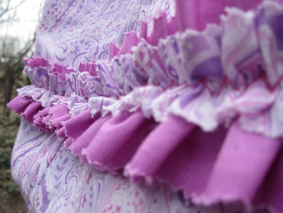 cloth, fabric, textile, ruffle, frill, paisley, orchid, colored, fashion, clothing
