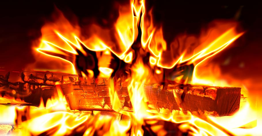 foto, mostrando, queima, madeira, fogo, chama, calor, quente, registro, queimadura