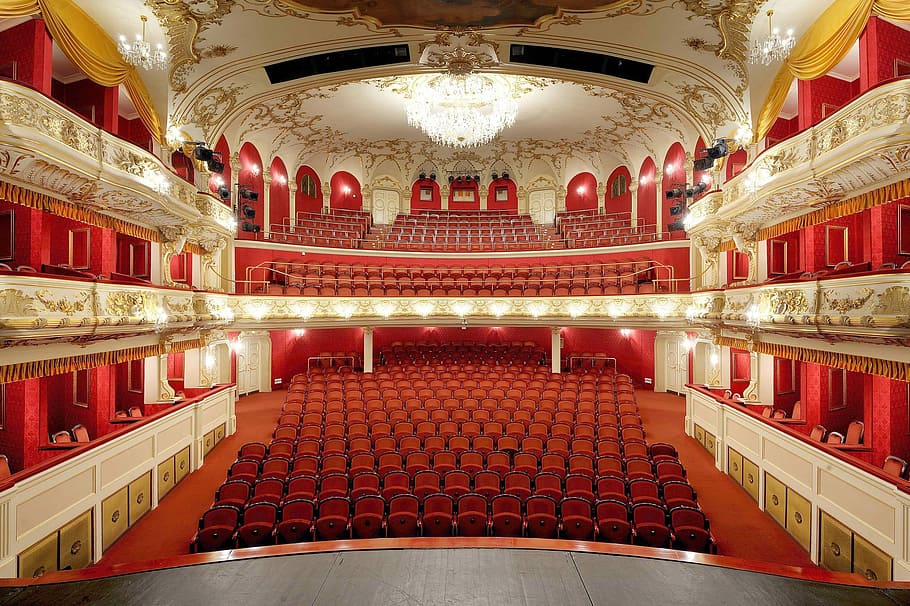 Antonín Dvořák Theater, Ostrava, Republik Ceko, antonin dvorak, lampu, domain publik, kamar, kursi, pertunjukan, teater