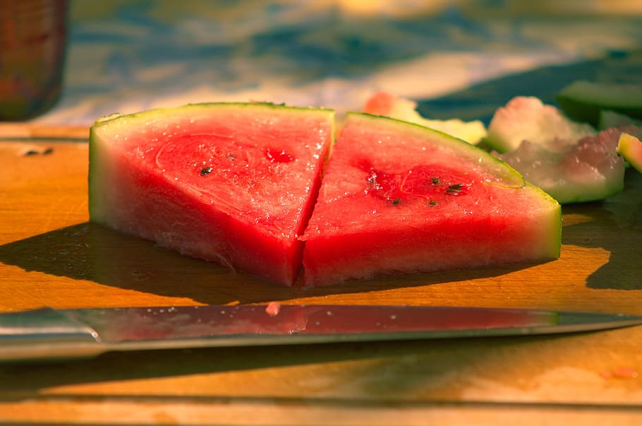 musim panas, merah, hijau, buah, semangka, makanan, makanan dan minuman, makanan sehat, kesegaran, irisan
