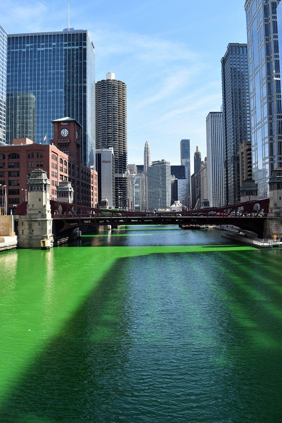 Chicago, Sungai, St., hijau, santo, patrick, arsitektur, pencakar langit, perkotaan, air
