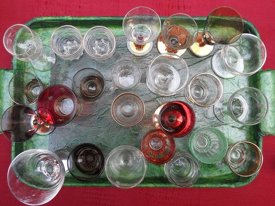 glass, glasses, tray, transparent, murano, drinking glass, table, household equipment, glass - material, indoors
