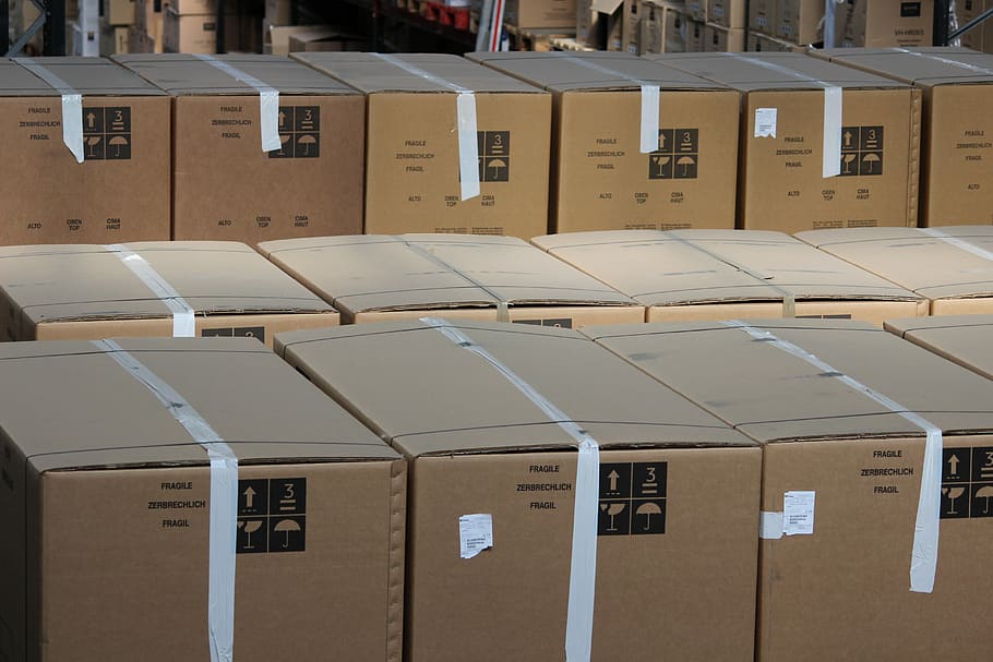 close, cardboard boxes, close up, warehouse, pallets, boxes, stock, storage, freight Transportation, box - Container