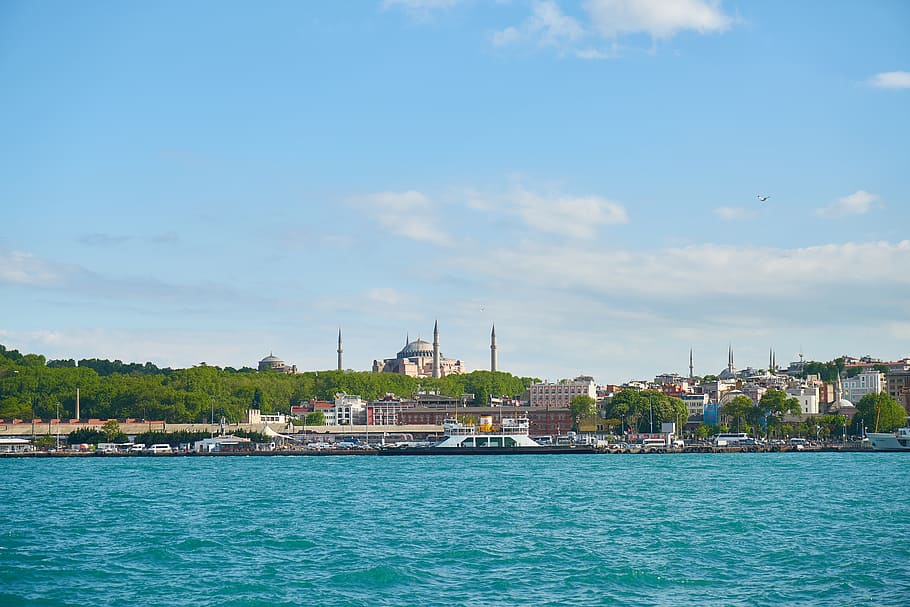 istanbul, tenggorokan, hagia sophia, cami, museum, gereja, di, estuari, galata, ottoman