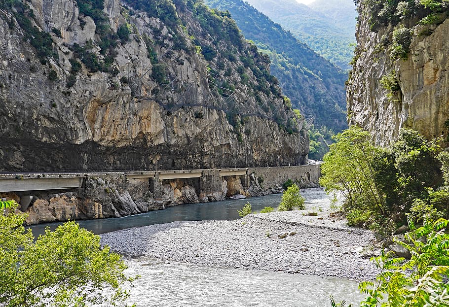 maritime alps, gorge, le var, south of france, mountain river, road, overhang, rock, walls, mountains