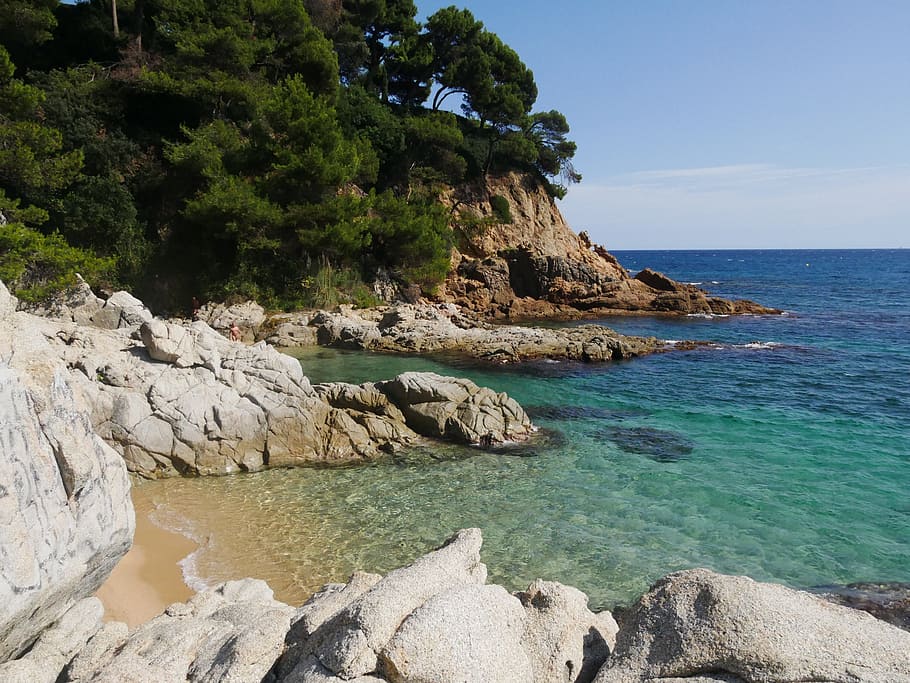 fotografia de paisagem, penhasco, mar, Espanha, Catalunha, Costa Brava, Reservado, objeto de pedra, paisagem, natureza