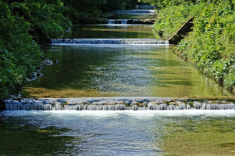 river during daytime, water running, bach, creek, cascade, waterfall, water, splash, flow, nature