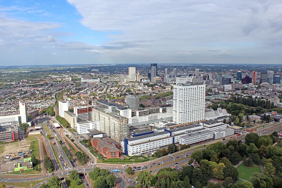 Rotterdam, fotografía aérea, aire, erasmus, misión, hospital, universidad, medicina, facultad, exterior del edificio