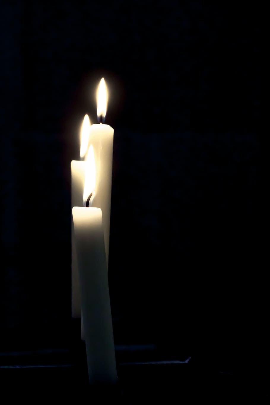 three, lighted, white, taper, candles, mourning, candlelight, memory, commemorate, death