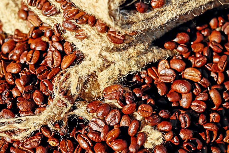 coffee beans, burlap sack, coffee, beans, caffeine, roasting, aroma, food and drink, food, freshness