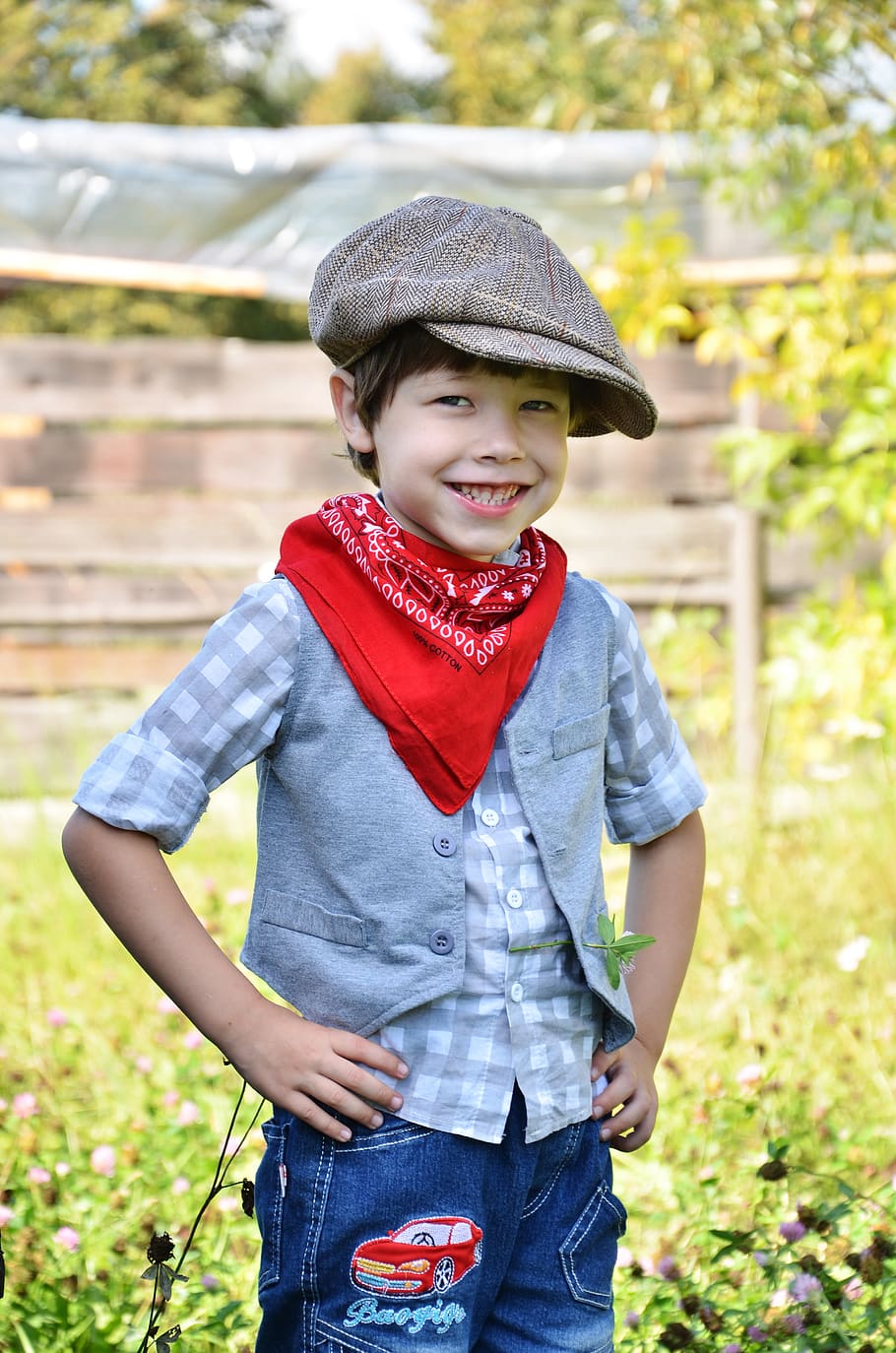 country, cowboy, kids, boy, style, bandana, map, cap, hat, vest