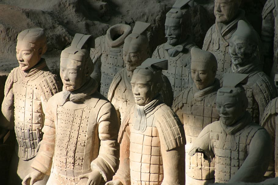 concrete statue lot, china, xian, grave keeper, places of interest, terracotta army, male likeness, human representation, statue, art and craft