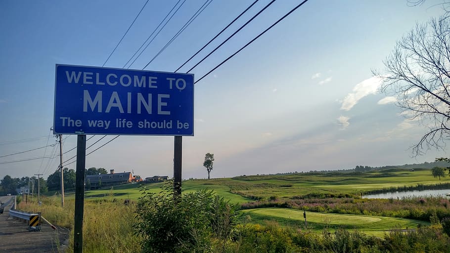 maine, welcome, travel, road trip, trip, state, united states, sign, traveling, country