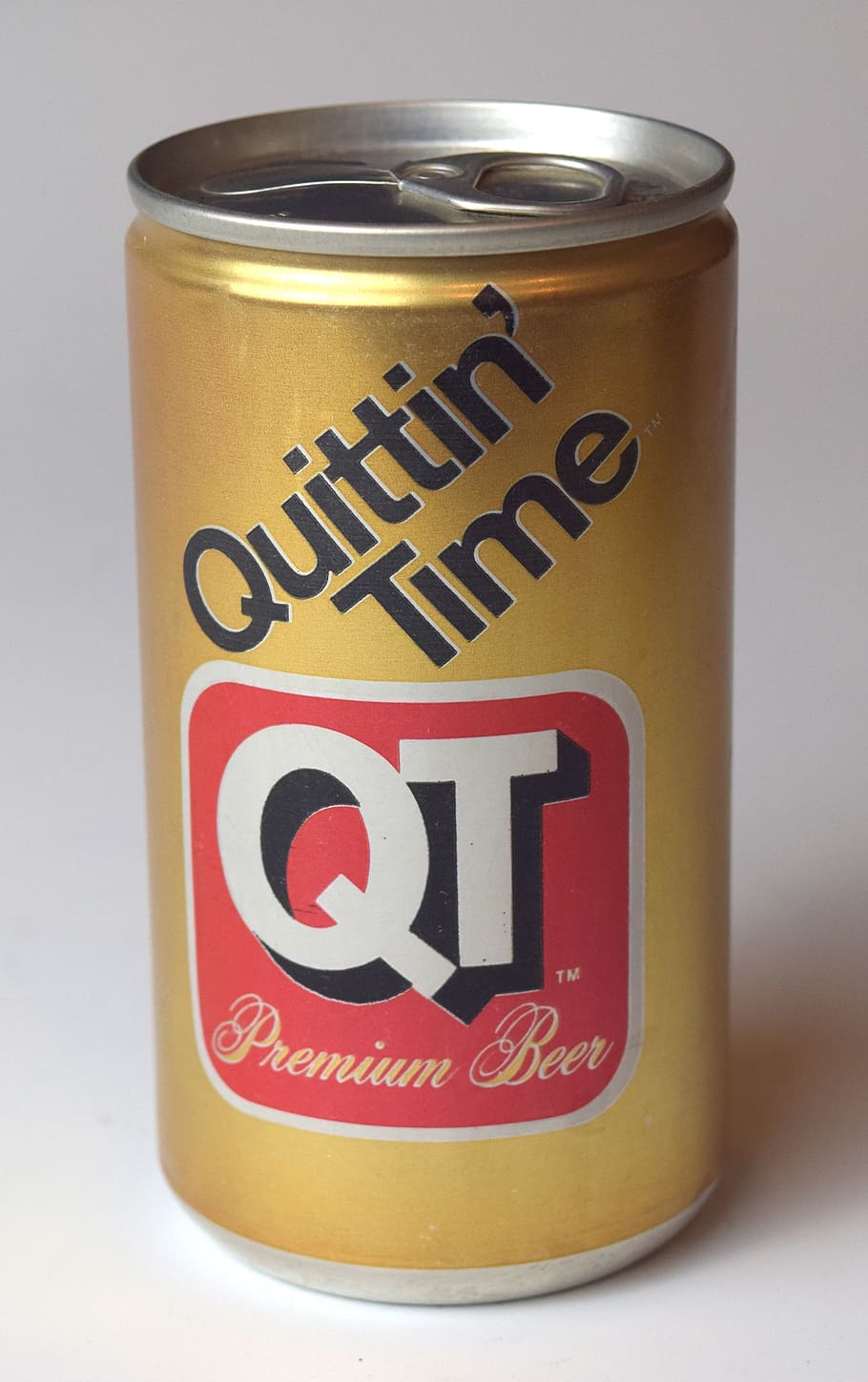beer, quit, quitting, can, vintage, tin, aluminum, work, labor, text