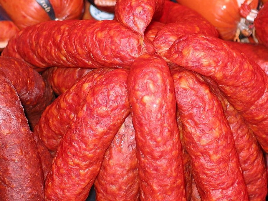 salami, sausage, food, eat, delicious, smoked, cold plate, ham, sale, frisch