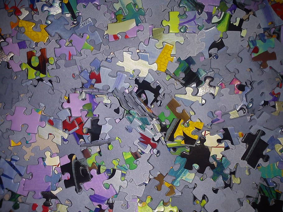puzzle, share, pieces of the puzzle, mess, colorful, chaos, multi colored, large group of objects, indoors, high angle view