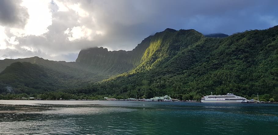 ilha, polinésia, barco, férias, exótico, paisagem, paraíso, mar, viagem, natureza