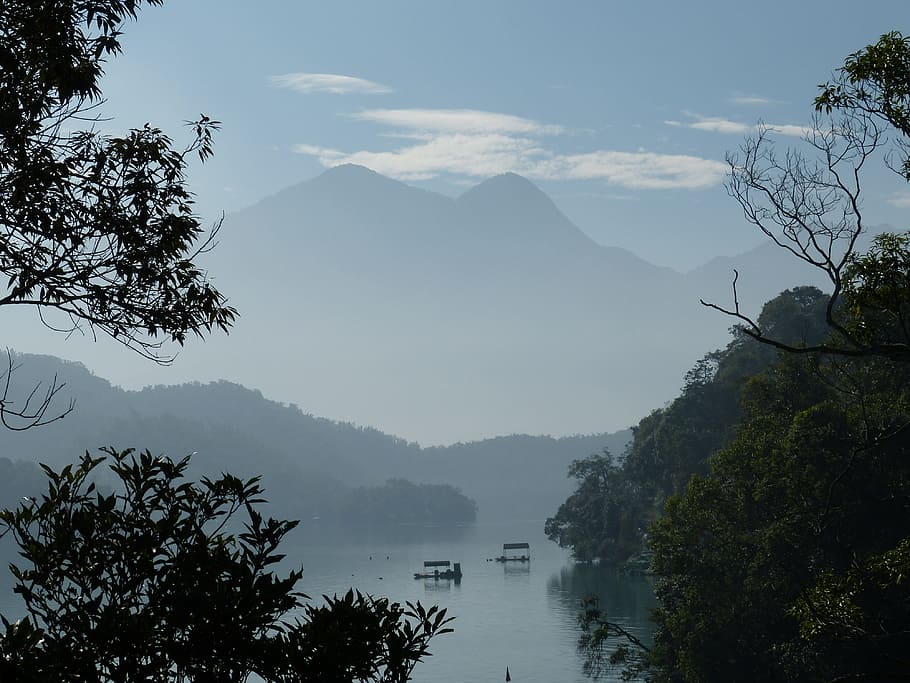 Paisaje, naturaleza, Taiwán, Asia, niebla, naturaleza del paisaje, neblina, lago, lago sol luna, montañas