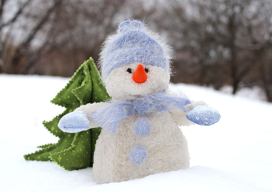 snowman, snow, daytime, christmas tree, new year's eve, christmas, nature, winter, holiday, congratulation
