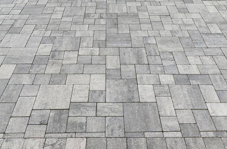 gray bricked pavement, patch, flooring, paving stones, concrete blocks, paved, slabs, background, natural stone, stone