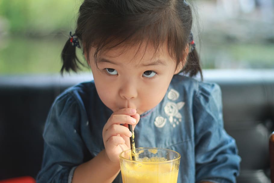 girl drinking mango juice, fresh, beautiful, girl, asia, china, childhood, child, food and drink, drink