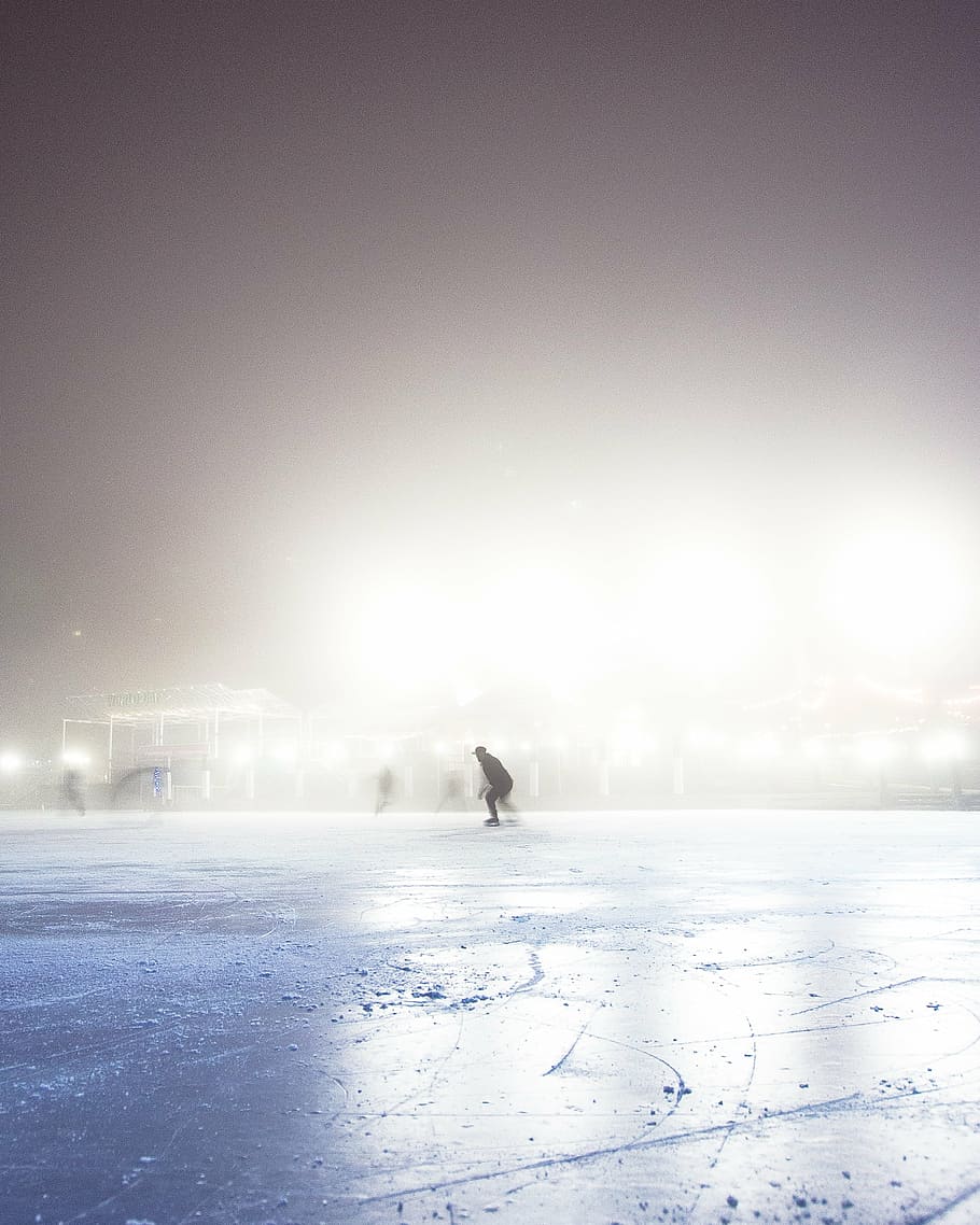 homem gelo, patinação, campo, pessoas, frio, gelo, clima, skate, esporte, passatempo