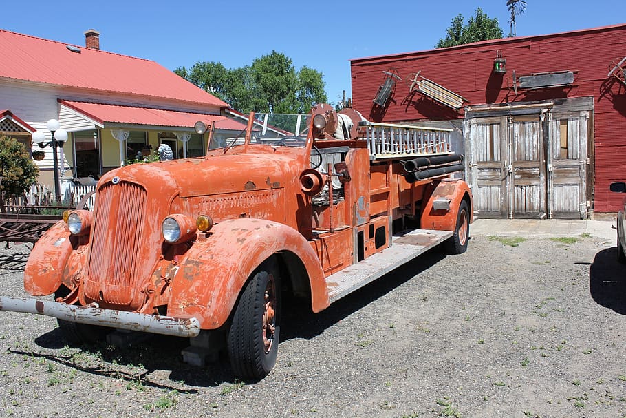 antik, pemadam kebakaran, Vintage, api, truk, mesin, tua, merah, kendaraan, Retro