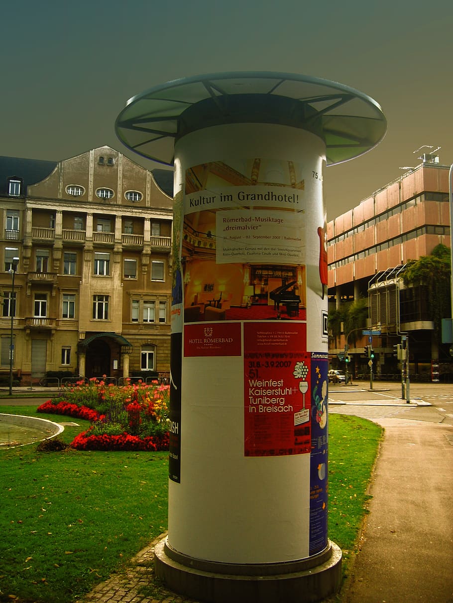 wih, advertising pillar, posters, advertising, litfaß, poster advertising, advertising medium, show, notes, events