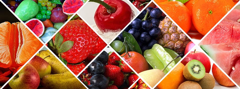 Photo Montage, Fruit, fruits, multi colored, full frame, close-up, large group of objects, backgrounds, food and drink, food