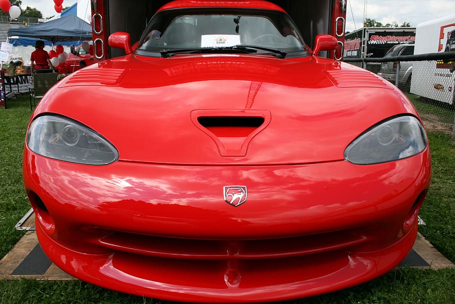 Viper, Sports Car, Dodge, Muscle, automobile, red, car, front view, transportation, close-up
