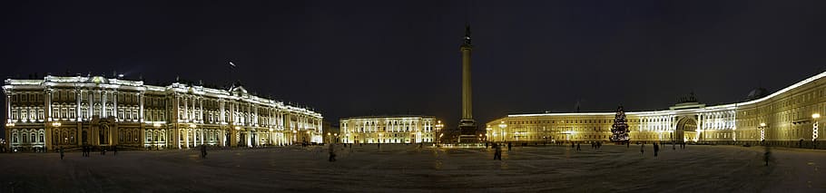 Дворцовая площадь, Зимний дворец, Санкт-Петербург, Россия, здания, фото, огни, ночь, общественное достояние, промышленность