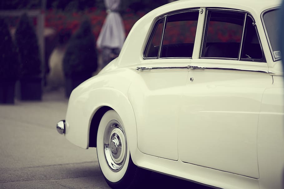 auto, white, cinematic, rolls royce, mafia, rear, wheel, retro, oldtimer, design