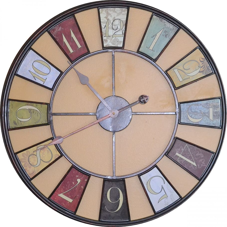 analog wall clock, pointing, 10:41, arrow, axis, chronometer, circle, clock, clockface, clockwise