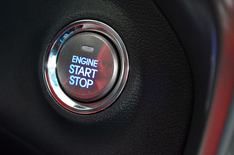 motor, começo, botão de parada impressa, botão, ignição, sistema, empurrão, carro, sem chave, inovação